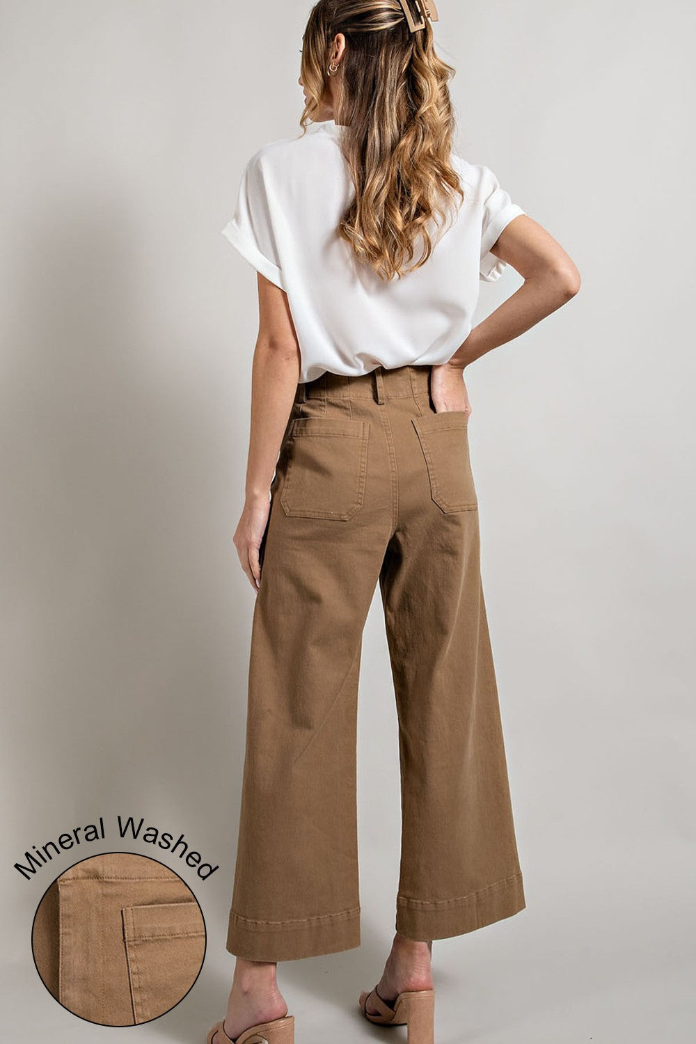 Soft Washed Wide Leg Pants in Coco