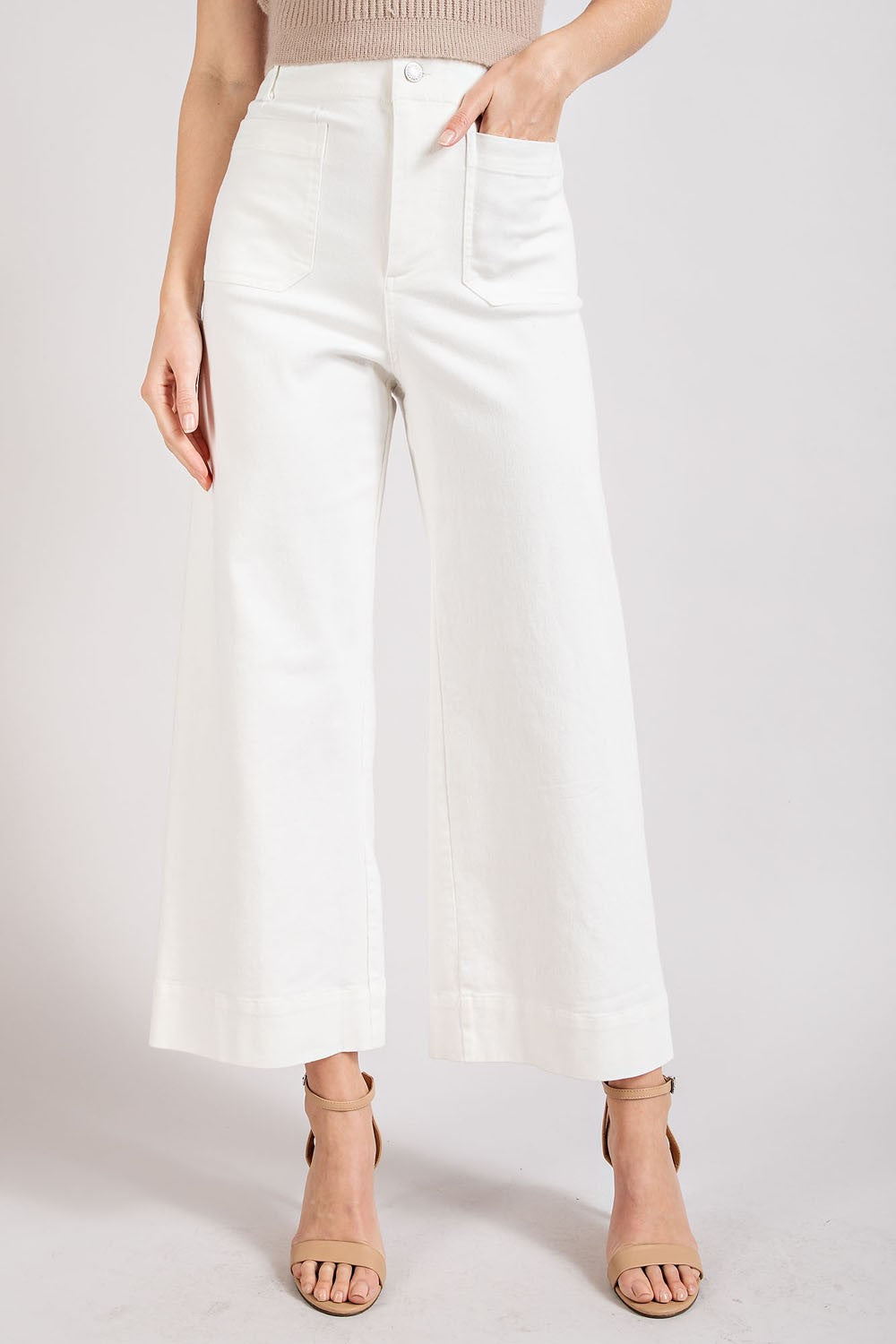 Soft Washed Wide Leg Pants in Off White