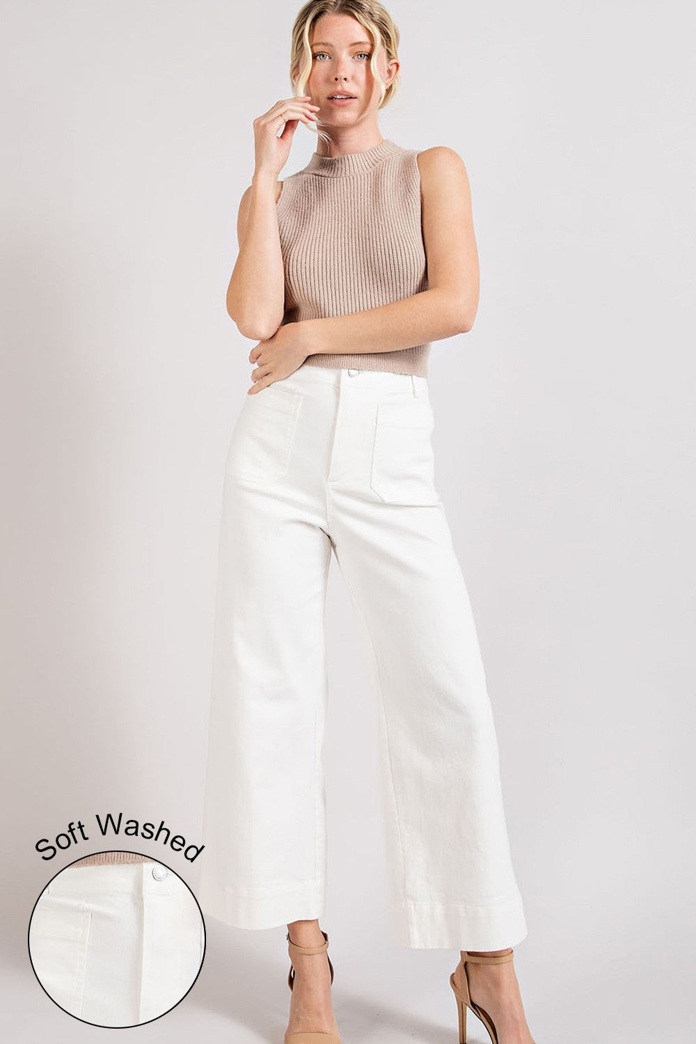 Soft Washed Wide Leg Pants in Off White
