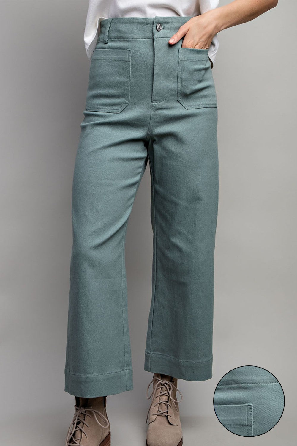 Soft Washed Wide Leg Pants in Sage