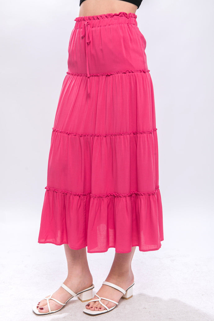 Ruffled Tiered Maxi Skirt in Hot Pink