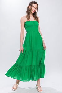 Tube Top Smocked Maxi Dress in kelly green