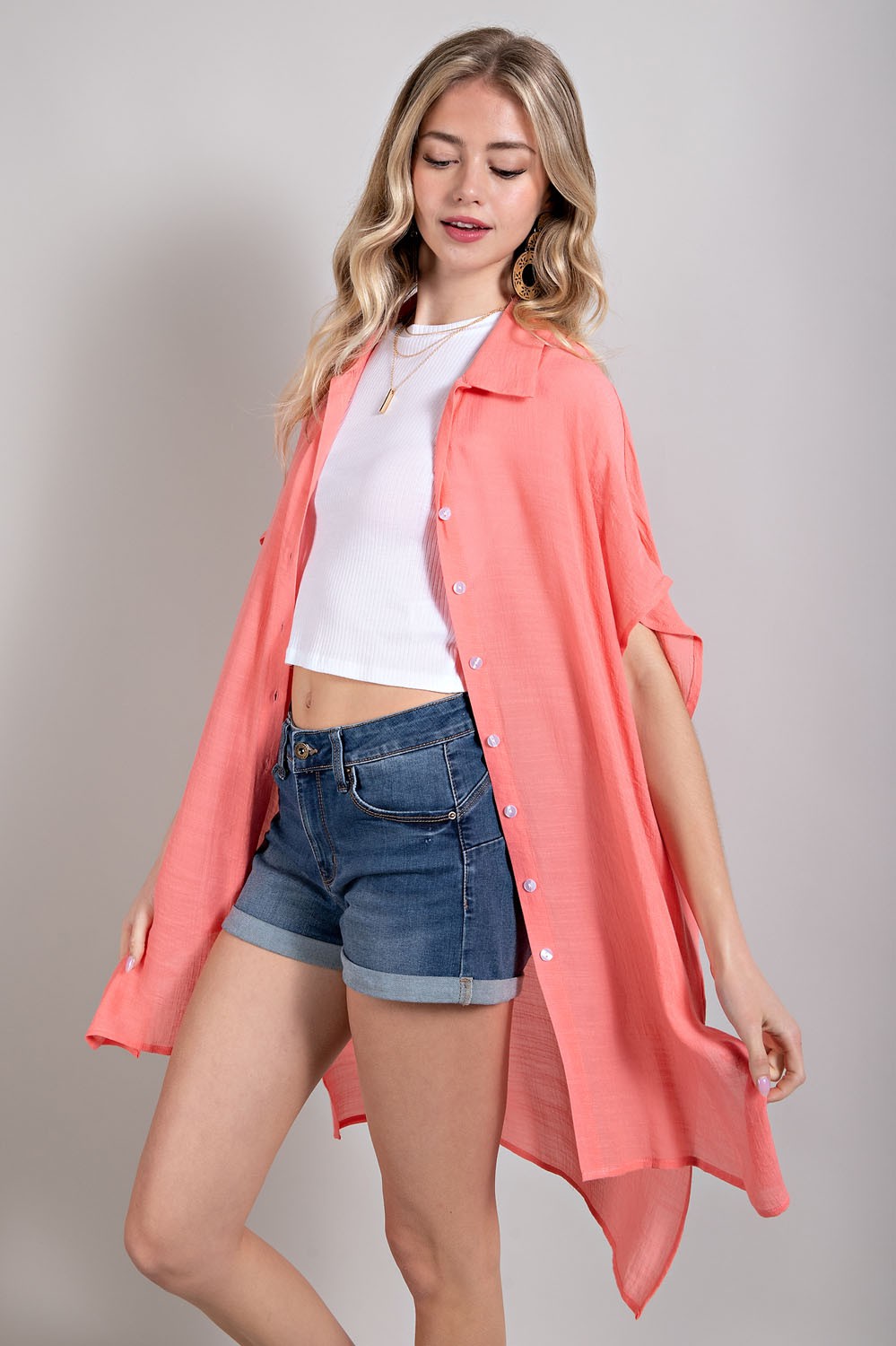 Contessa Button Up Shirt in Coral