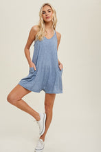 Slub Knit Shorts Romper in Blue