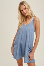 Slub Knit Shorts Romper in Blue