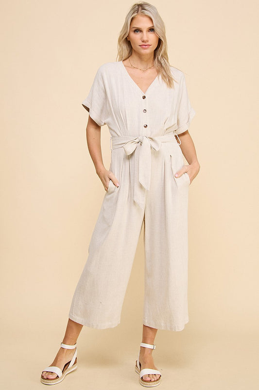 Dolman Sleeve Linen Blend Jumpsuit