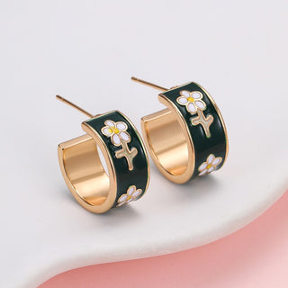 Garden Meadow Flower Enamel Huggie Hoop Earrings
