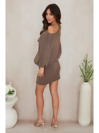 Asymmetrical Sweater Dress in Dark Mocha