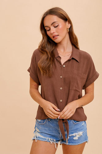Coconut Button Top in Brown