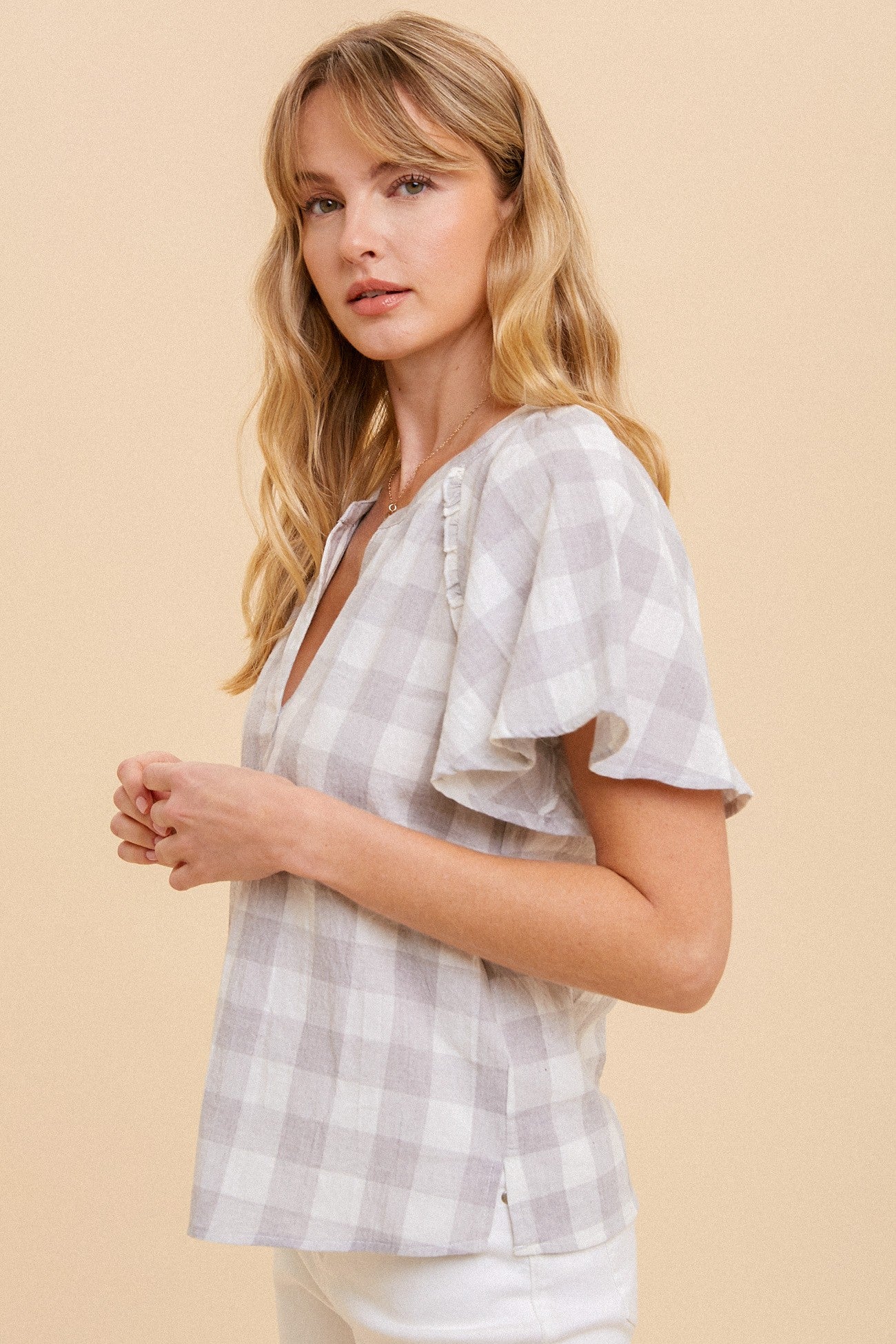 The Gingham Flutter Sleeve Top