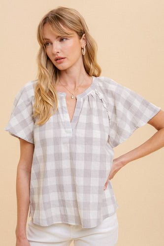 The Gingham Flutter Sleeve Top
