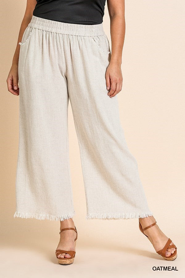 Curvy Linen Blend Pants in Oatmeal