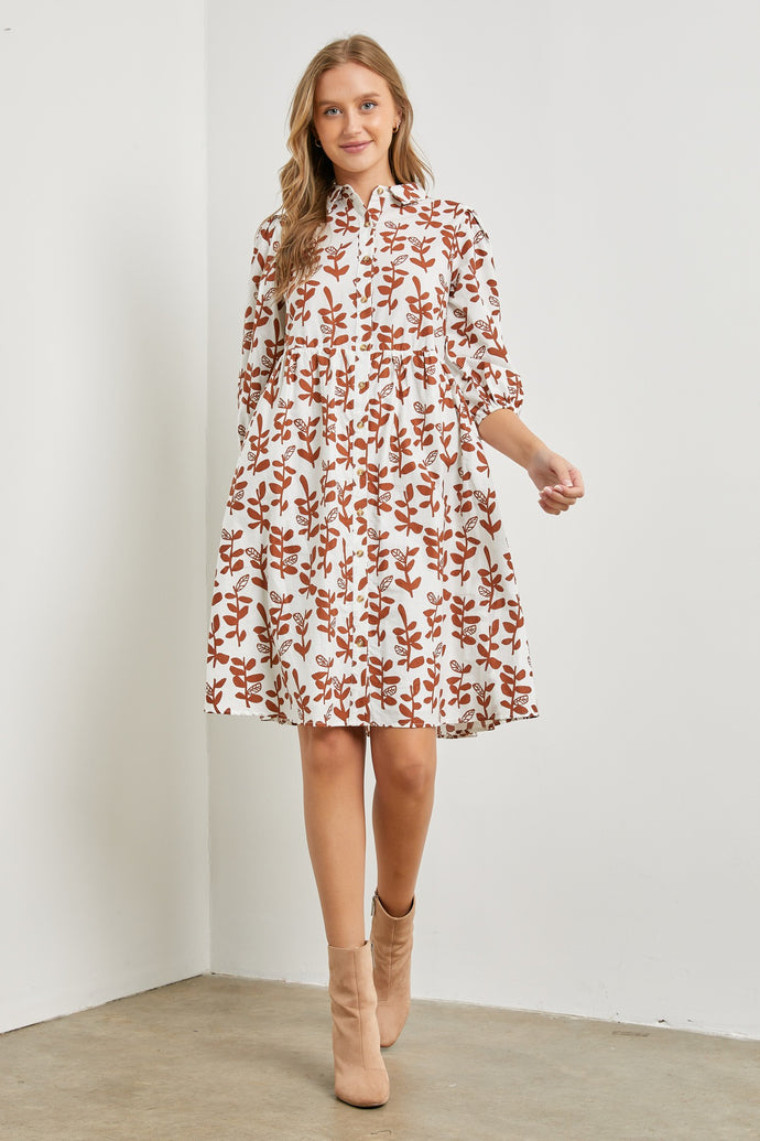Fall Floral Print Midi Dress