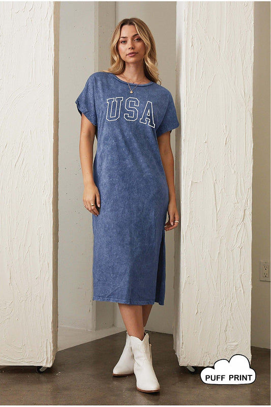 USA Graphic Dress in Denim