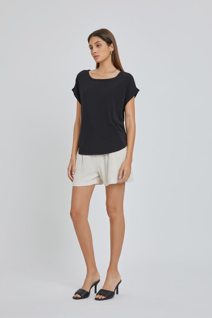 Bamboo/Modal Boat Neck Tee in Black