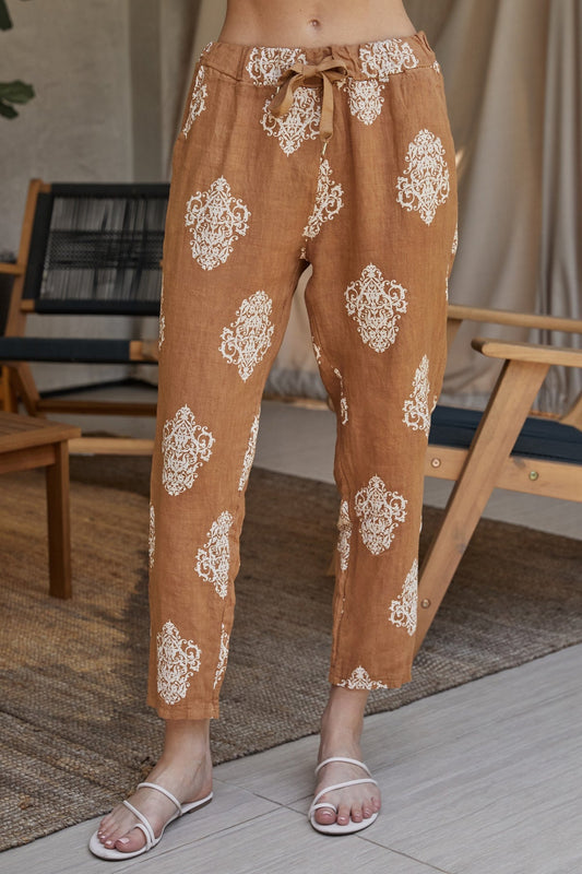Italian Linen Mandala Print Pants