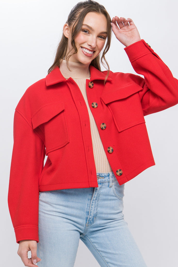 Cropped Jacket with Back Detail in Red