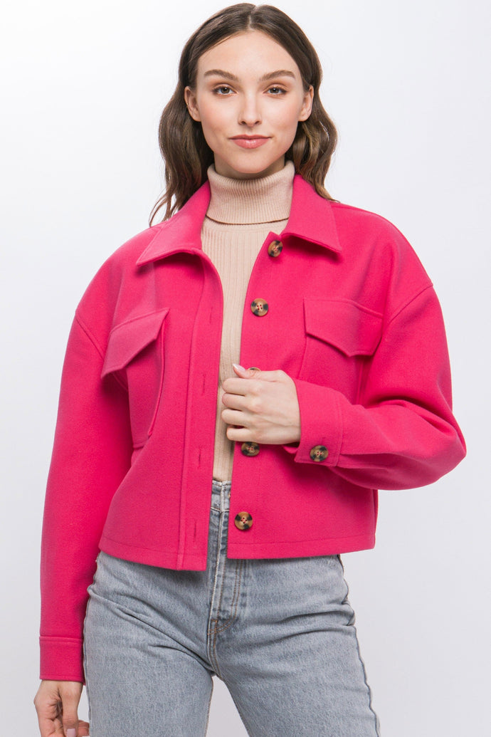 Cropped Jacket with Back Detail in Fucshia