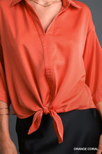 Satin 3/4 Sleeve Top in Coral