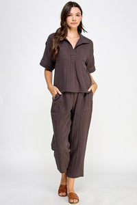 Gauze Double Pocket Top in Charcoal