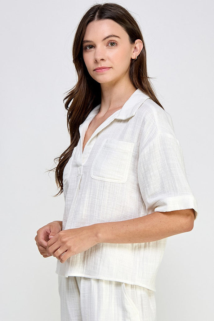 Gauze Double Pocket Top in White