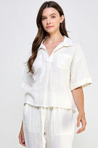 Gauze Double Pocket Top in White