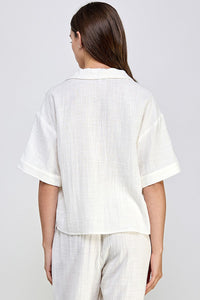 Gauze Double Pocket Top in White