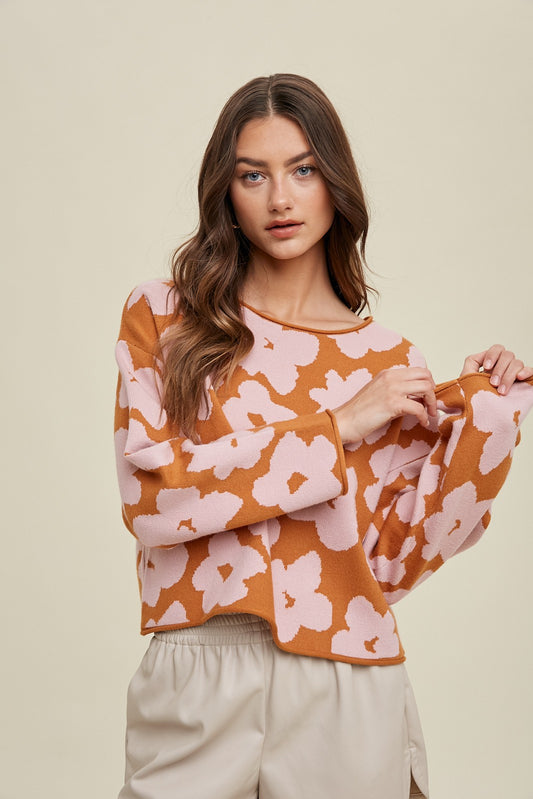 Floral Jacquard Relaxed Crop Sweater