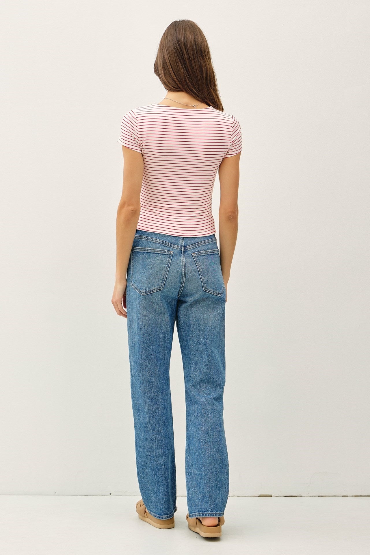 Square Neck Stripe Top in Red