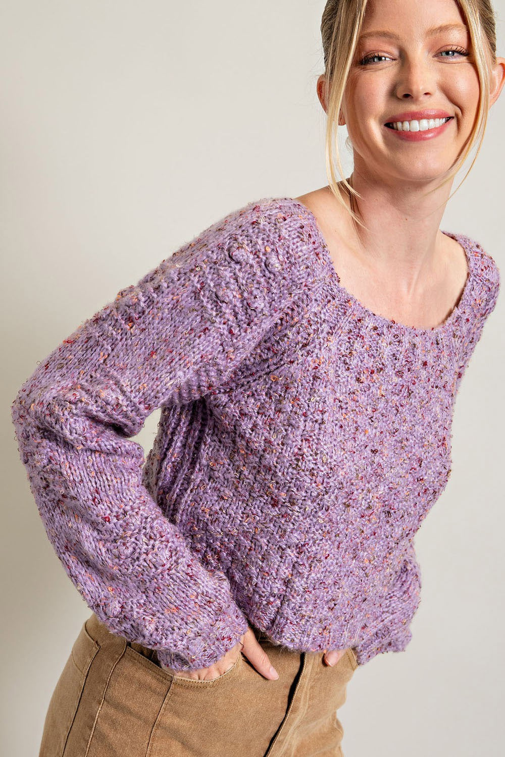 Cropped Knit Sweater in Lavender