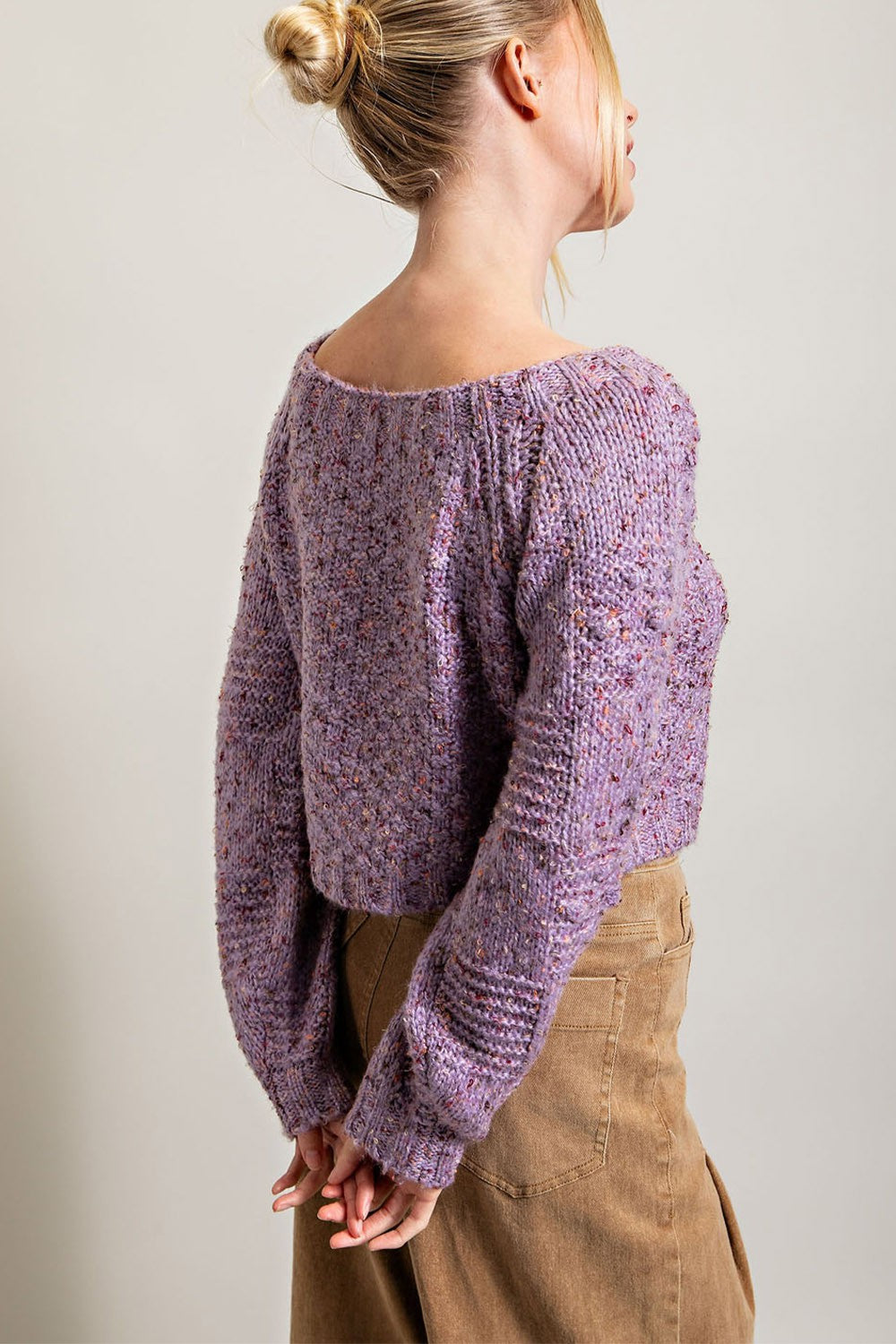 Cropped Knit Sweater in Lavender