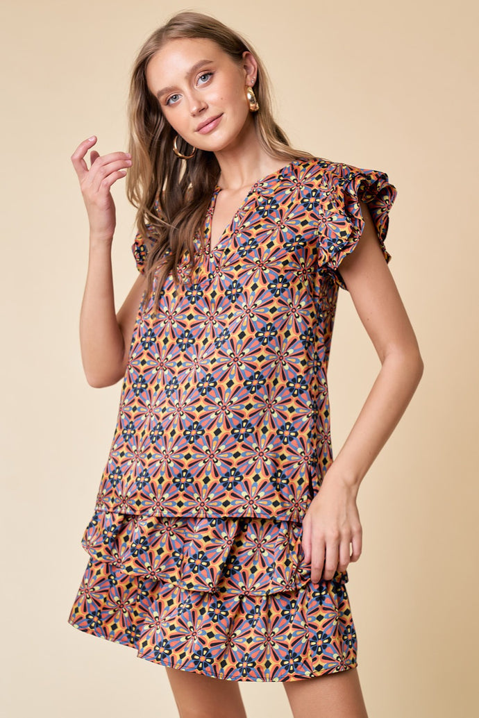 Geometric Double Ruffle Top