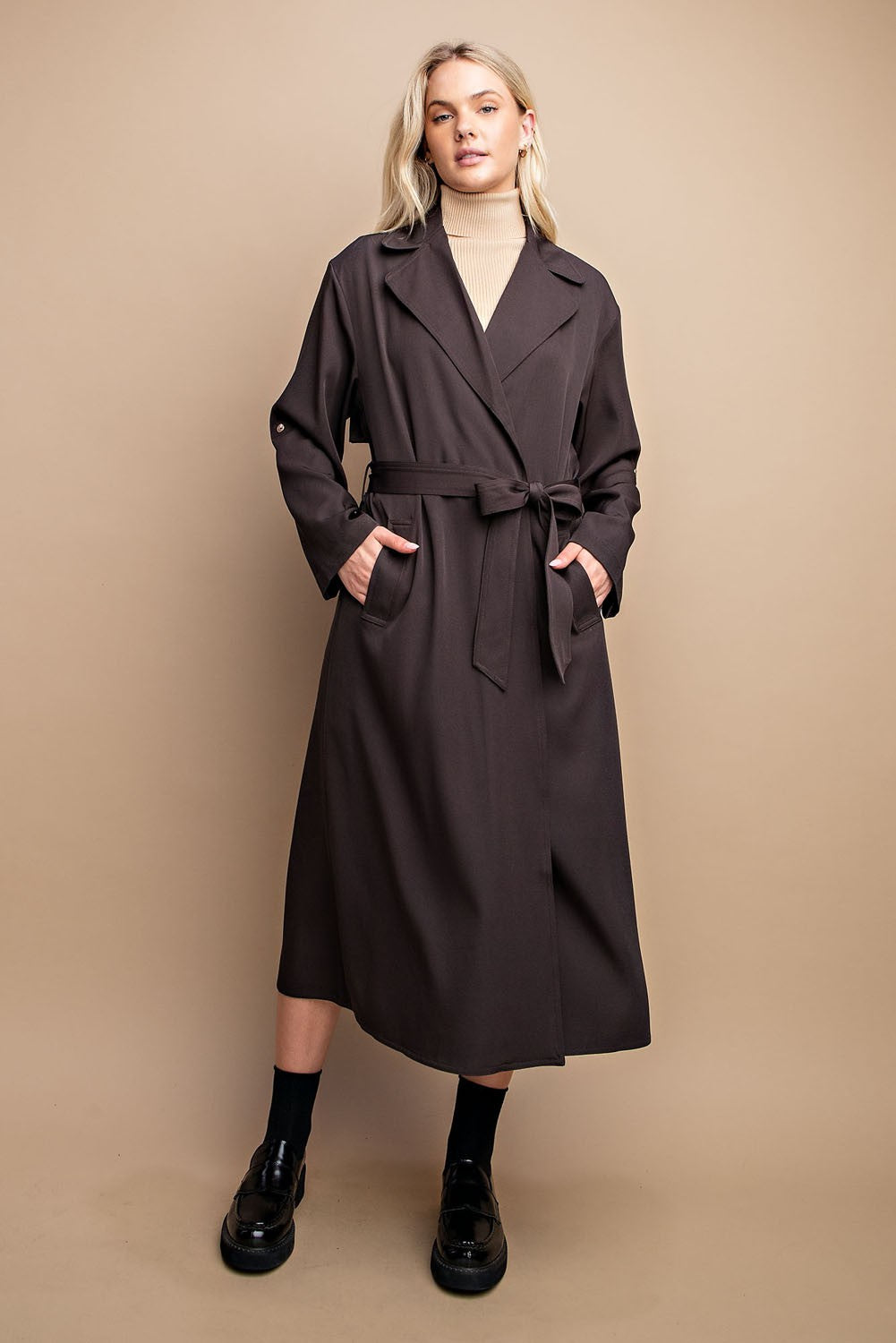 Roll Sleeve Lightweight Coat in Dk. Expresso
