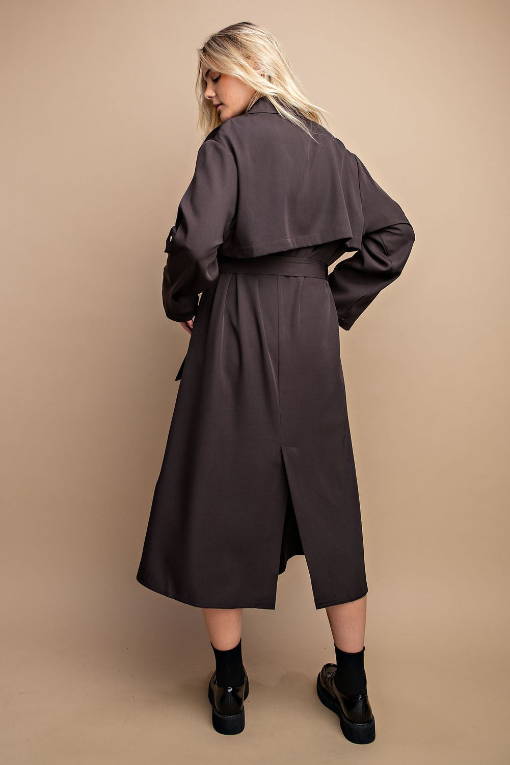 Roll Sleeve Lightweight Coat in Dk. Expresso