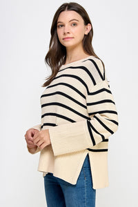 Stripe Side Slit Sweater