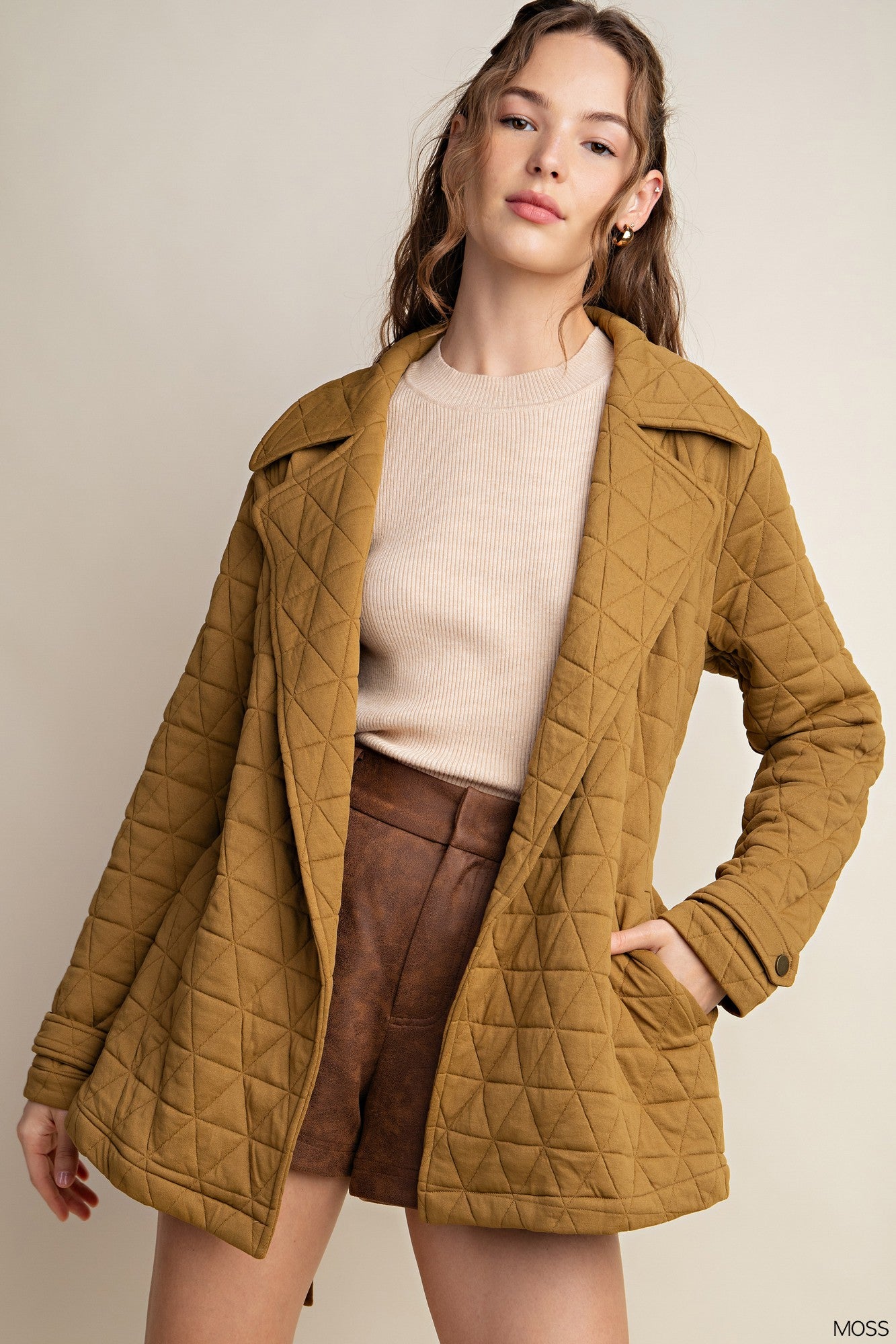 Curvy Quilted Jacket in Brown Mustard