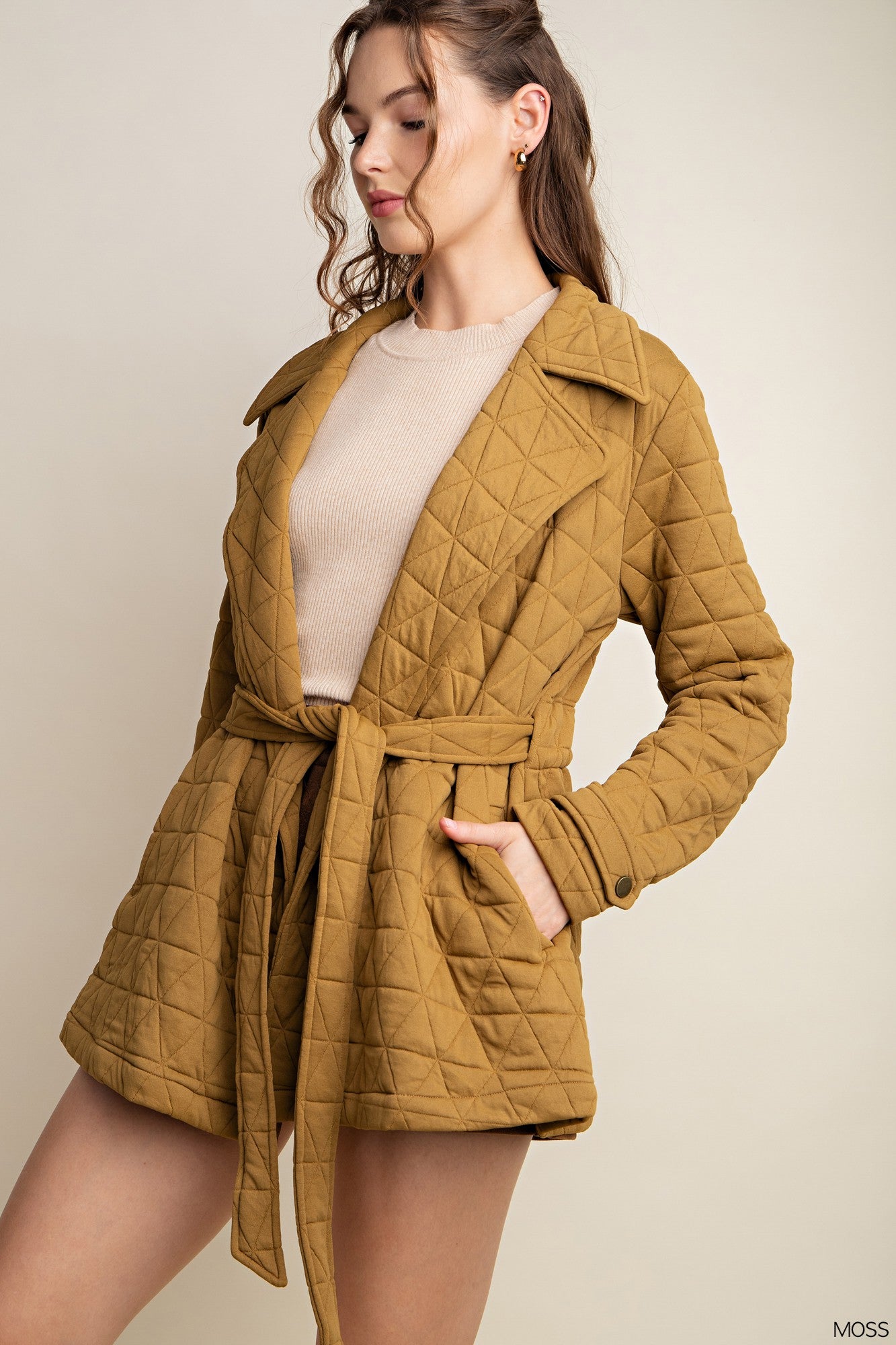 Curvy Quilted Jacket in Brown Mustard