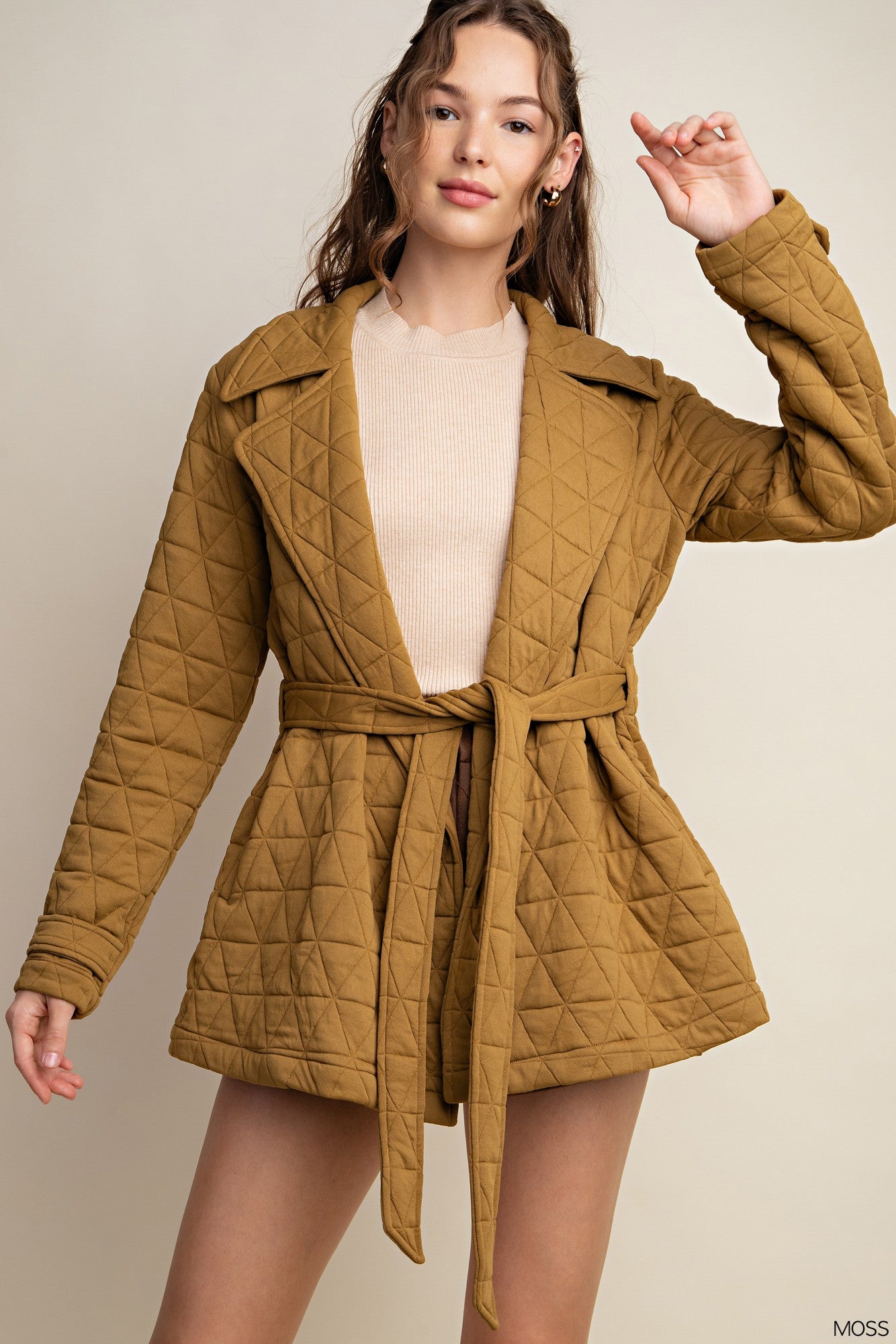 Curvy Quilted Jacket in Brown Mustard