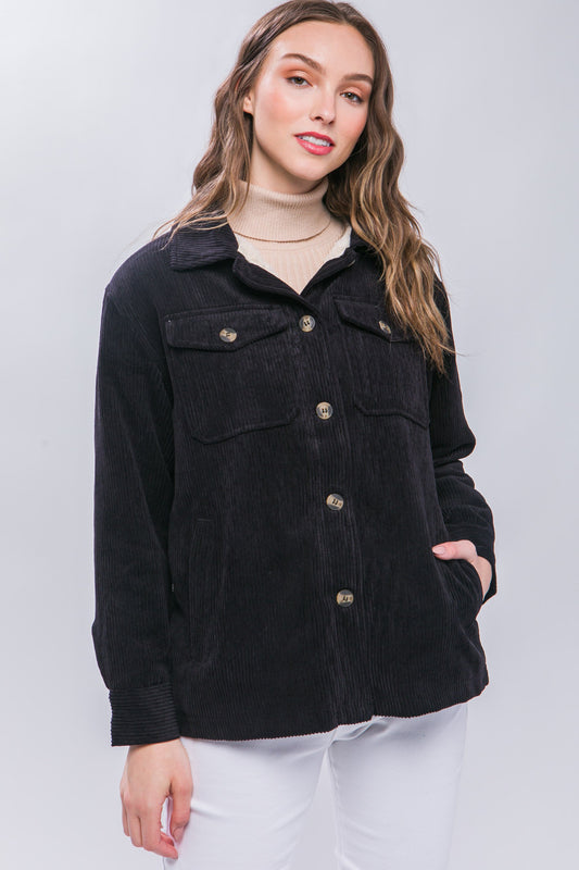 Corduroy Sherpa Lined Jacket in Black