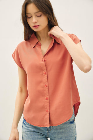 Classic Tencel Button Up Shirt in Rust