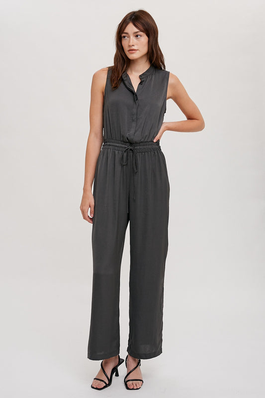 The Dede Satin Jumpsuit in Charcoal