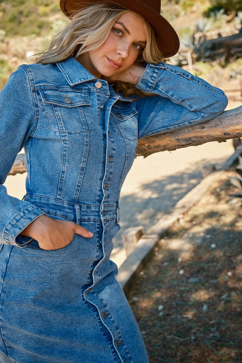 Full Button Down Denim Dress