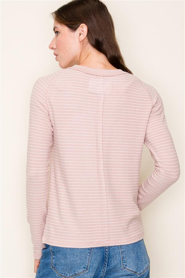 Stripe Crew Neck Top in Mauve/White