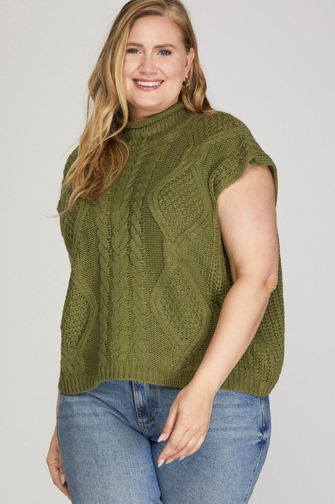 Curvy Cable Sleeveless Top in Olive