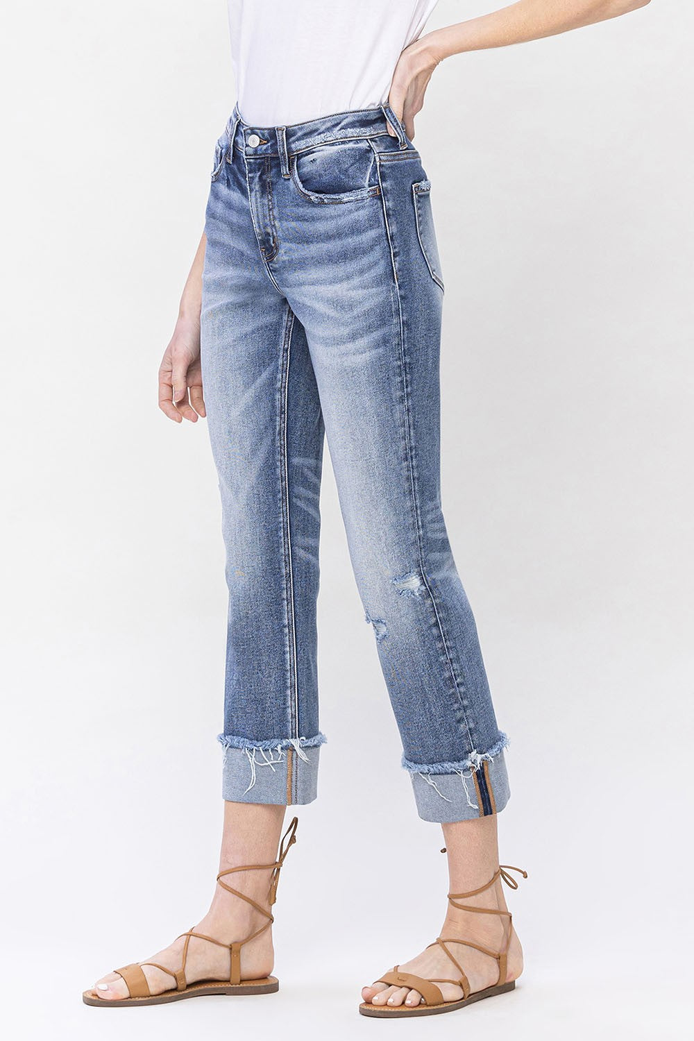 Curvy High Rise Straight Cuff Jeans