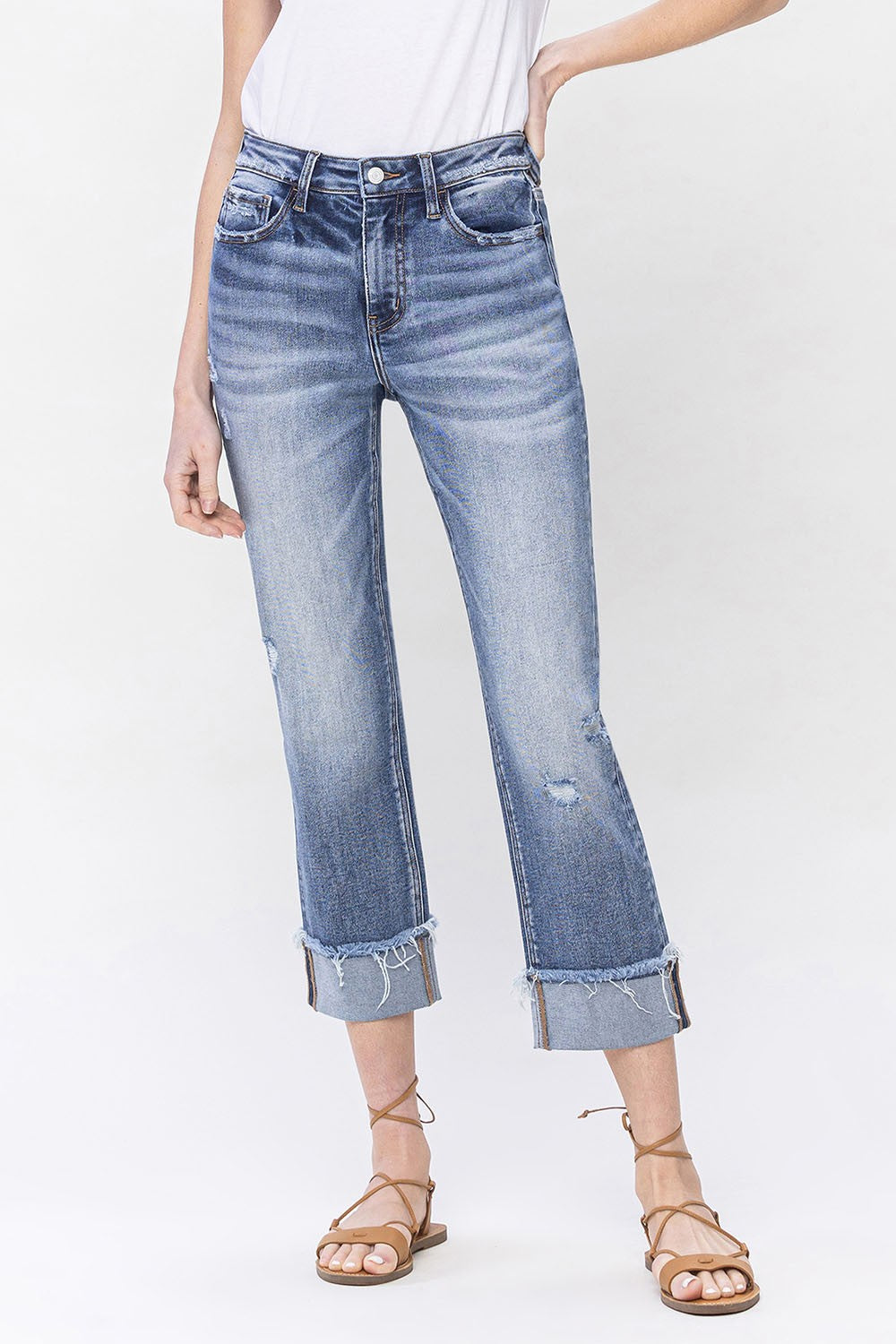 Curvy High Rise Straight Cuff Jeans