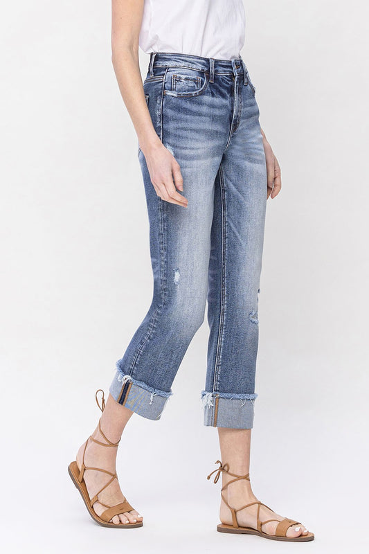 Curvy High Rise Straight Cuff Jeans