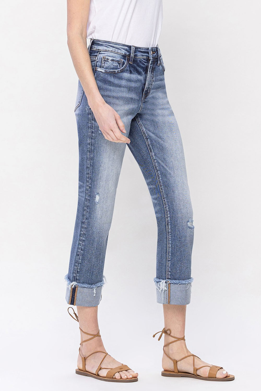 Curvy High Rise Straight Cuff Jeans