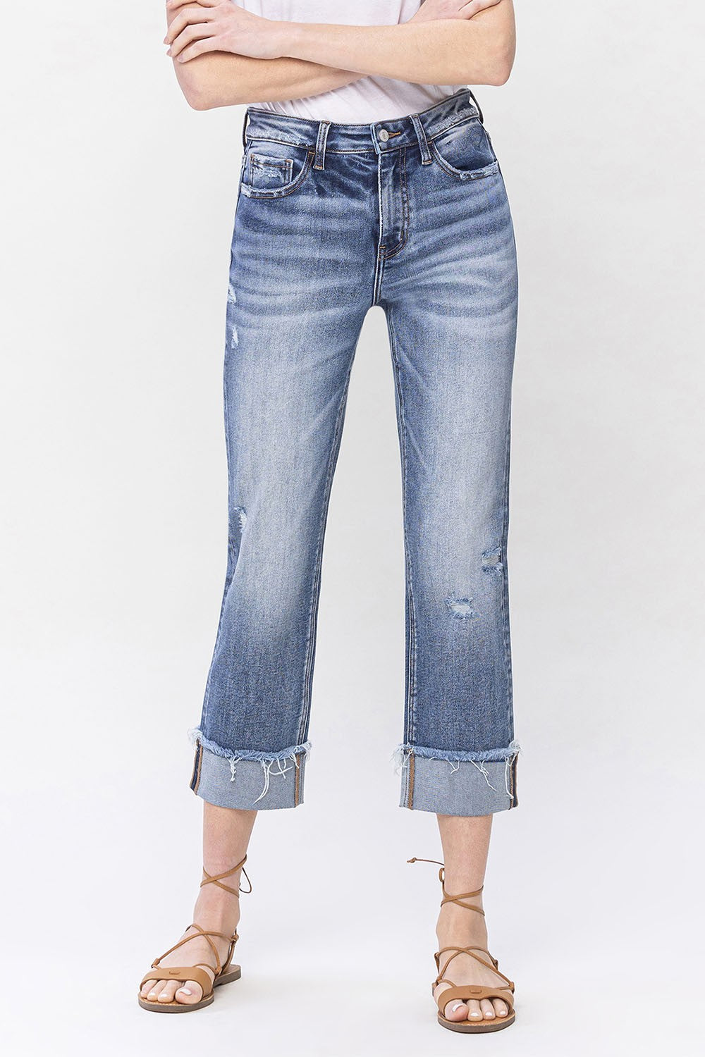 Curvy High Rise Straight Cuff Jeans