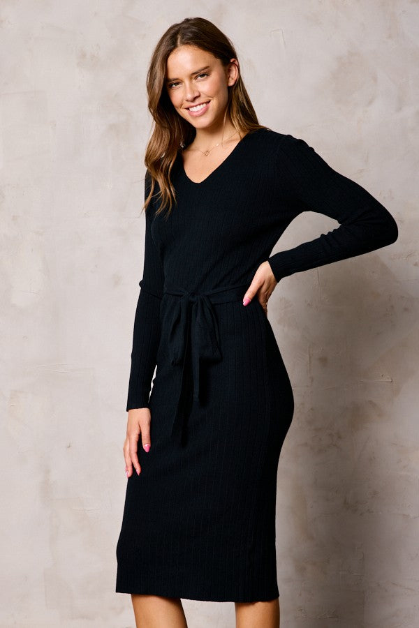 Fitted Sweater Dress in Black